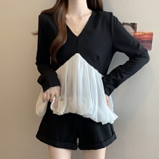 批发2026早春新款韩系设计感高级百搭短外套小香风撞色边拼接长袖上衣