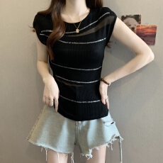 批发烫钻镂空拼接毛针织衫女2026夏季新款打底衫时髦开叉<b class='q'>喇叭袖</b>短<b class='q'>上衣</b>