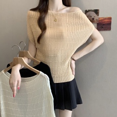 批发独特肌理感针织衫上衣女夏季圆领蝙蝠袖T恤<b class='q'>宽松</b>女装