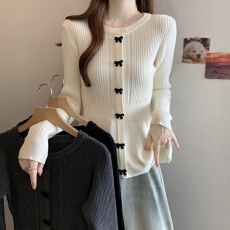 批发宋正恩白色荷叶边圆领内搭针织衫女冬季新款修身巨好看毛衣小上衣