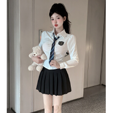 批发学院风jk制服套装<b class='q'>女</b>秋季甜美小清新高级感长袖上衣半身裙工作服