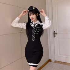 批发学院风刺绣假两件短裙女秋装新款甜美辣妹高级感jk制服包臀<b class='q'>连衣裙</b>