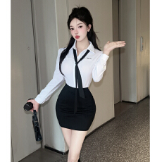 批发<b class='q'>职业</b>装制服衬衫女上衣显瘦气质工作服白色长袖领带衬衣包臀裙套装