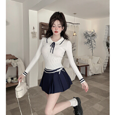 批发学院风<b class='q'>娃娃</b>领针织衫女秋冬洋气减龄上衣打底衫内搭毛衣jk制服套装