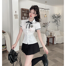 批发学院风白色短袖衬衫上衣夏季纯欲性感百褶裙jk制服减龄<b class='q'>工作服</b><b class='q'>套装</b>
