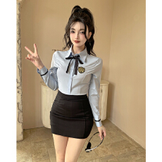 批发学院风JK制服套装女秋季<b class='q'>蝴蝶结</b>修身长袖<b class='q'>衬衫</b>包臀裙工作服两件套