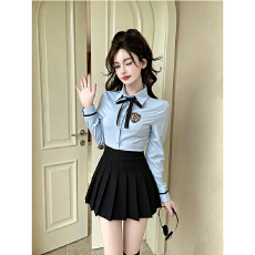 批发学院风jk制服长袖衬衫套装女<b class='q'>秋</b>季职业工作服收腰衬衣百褶裙两件套