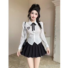 批发学院风jk制服<b class='q'>套装</b><b class='q'>女</b>秋季长袖收腰衬衫百褶裙<b class='q'>职业</b>工作服两件套
