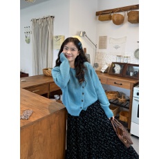 批发实拍实价~韩系温柔风软糯长袖针织毛衣碎花半身裙女2025秋冬套装