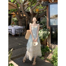 批发实拍实价~温柔甜美度假风不规则<b class='q'>连衣裙</b>女夏季重工拼接高级感长裙