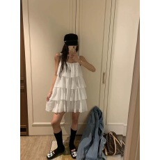 批发韩国chic春新款显瘦休闲拼接荷叶边吊带<b class='q'>连衣裙</b>女裙短裙