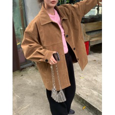 批发韩国chic复古美拉德宽松直筒麂皮绒风衣<b class='q'>外套</b>