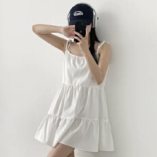 批发韩国chic<b class='q'>甜美</b>气质简约休闲小个子系带吊带连衣裙短裙女