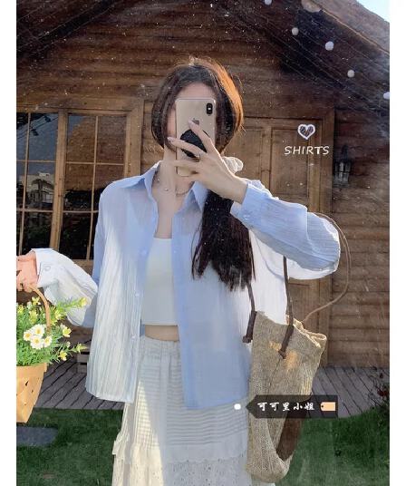 쇼트 스타일 자외선 차단 셔츠 봄 새로운 루즈핏 얇은 스타일 긴팔 캐주얼 셔츠 여성 코트 ins