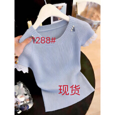 批发夏季新款法式奶系温柔时尚气质超好看百搭<b class='q'>镂空</b>短袖针织T恤上衣女