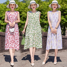 批发棉绸<b class='q'>连衣裙</b>2025夏季新款无袖海边度假休闲a字<b class='q'>人造棉</b>时尚外穿长裙