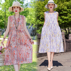 批发棉绸<b class='q'>连衣裙</b>2025夏季新款无袖海边度假休闲a字<b class='q'>人造棉</b>时尚外穿长裙