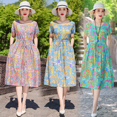 批发2025新款夏季棉绸<b class='q'>连衣裙</b>女<b class='q'>人造棉</b>绵绸印花收腰显瘦旅游沙滩长裙子