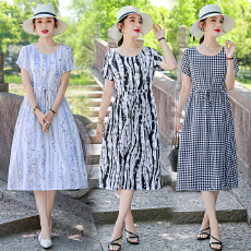 批发2025新款夏季棉绸<b class='q'>连衣裙</b>女<b class='q'>人造棉</b>绵绸印花收腰显瘦旅游沙滩长裙子