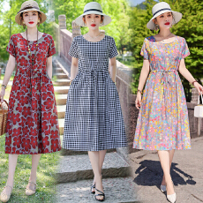 批发2025新款夏季棉绸<b class='q'>连衣裙</b>女<b class='q'>人造棉</b>绵绸印花收腰显瘦旅游沙滩长裙子