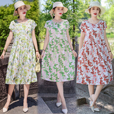 批发棉绸<b class='q'>连衣裙</b>女2025新款夏季<b class='q'>人造棉</b>绵时尚外穿中长款落肩袖碎花裙子