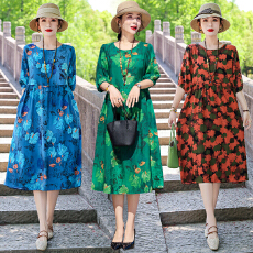 批发气质棉绸<b class='q'>连衣裙</b>女2025夏新款时尚洋气<b class='q'>人造棉</b>五分袖宽松中长款裙子