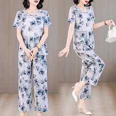 批发<b class='q'>夏</b>季纯棉绸套装女2025新款时尚大码洋气减龄一整套穿搭休闲两件套