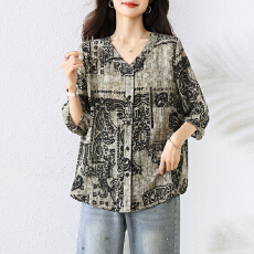 批发实拍2026新款时尚气质轻奢百搭洋气宽松显瘦减龄腰果花衬衫