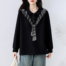 批发实拍时尚印花翻领长袖<b class='q'>t</b><b class='q'>恤</b><b class='q'>女</b>秋季2026年新款大码<b class='q'>女</b>装欧货洋气上衣