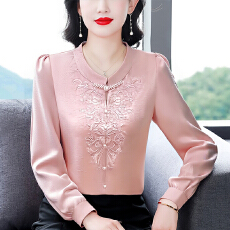 批发实拍2026春季新款时尚韩版重工刺绣钉珠缎面雪纺<b class='q'>衫</b>气质长袖<b class='q'>上衣</b>女