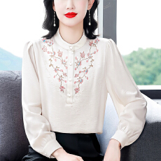 批发实拍2026春季新款时尚重工刺绣亮片提花缎面雪纺<b class='q'>衫</b>气质洋气长袖女