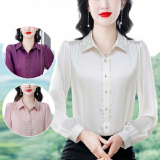 批发实拍2026<b class='q'>春</b>季新款时尚重工刺绣缎面雪纺衫气质宽松百搭打底衫长袖