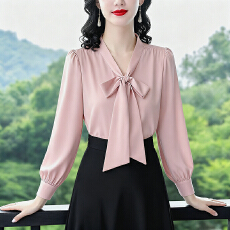 批发实拍2026春季新款时尚甜美蝴蝶结韩系<b class='q'>衬衫</b>气质<b class='q'>长袖</b>雪纺衫上衣女