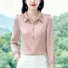 批发实拍2026春季新款时尚重工刺绣<b class='q'>缎面</b>雪纺衫气质宽松百搭打底衫长袖
