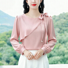 批发实拍2026春季新款时尚重工韩系蝴蝶结<b class='q'>雪纺</b><b class='q'>衫</b>气质宽松百搭长袖上衣