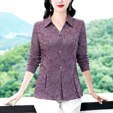 批发实拍2026春季<b class='q'>新款</b>时尚设计感提花长袖<b class='q'>T</b><b class='q'>恤</b>气质妈妈<b class='q'>衬衫</b>上衣女