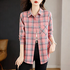 批发实拍2026春季新款时尚韩系格子<b class='q'>棉麻</b>衬衫气质宽松百搭外套长袖<b class='q'>上衣</b>