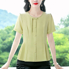 批发实拍2026夏季新款时尚新中式设计感收腰显瘦<b class='q'>上衣</b>气质短袖<b class='q'>雪纺</b>衫女
