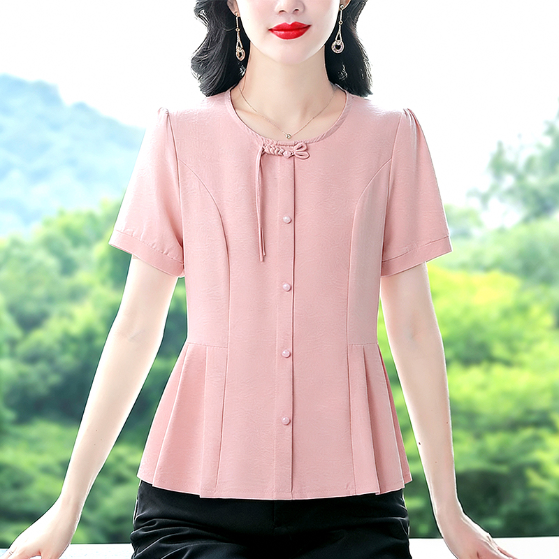 RY2184# 实拍2026夏季新款时尚新中式设计感收腰显瘦上衣气质短袖雪纺衫女