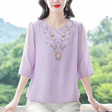 批发实拍2026夏季新款时尚刺绣天丝棉麻雪纺<b class='q'>衫</b>气质短袖百搭透气小衫女