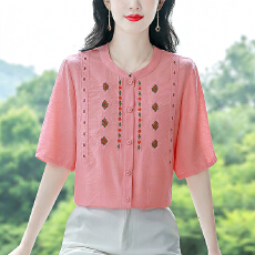 批发实拍2026夏季新款时尚刺绣衬衫气质百搭重工天丝短袖雪纺<b class='q'>衫</b><b class='q'>上衣</b>女