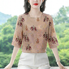 批发<b class='q'>实拍</b>2026夏季新款时尚韩系印花<b class='q'>衬衫</b>气质短袖宽松<b class='q'>T</b><b class='q'>恤</b>上衣女