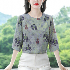 批发<b class='q'>实拍</b>2026夏季新款时尚韩系印花<b class='q'>衬衫</b>气质短袖宽松<b class='q'>T</b><b class='q'>恤</b>上衣女