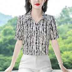 批发实拍2026夏季新款时尚韩系<b class='q'>印花</b>衬衫气质短袖宽松<b class='q'>雪纺衫</b>上衣女