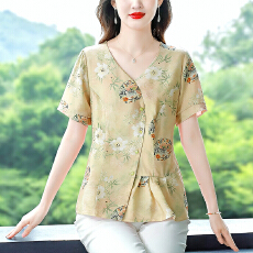 批发实拍2026夏季新款时尚韩系<b class='q'>印花</b>衬衫气质短袖宽松<b class='q'>雪纺衫</b>上衣女