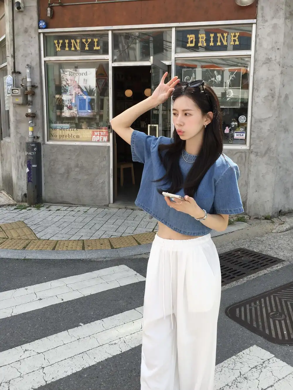 빈티지 데님 블루 반팔 셔츠 상세 이미지 3