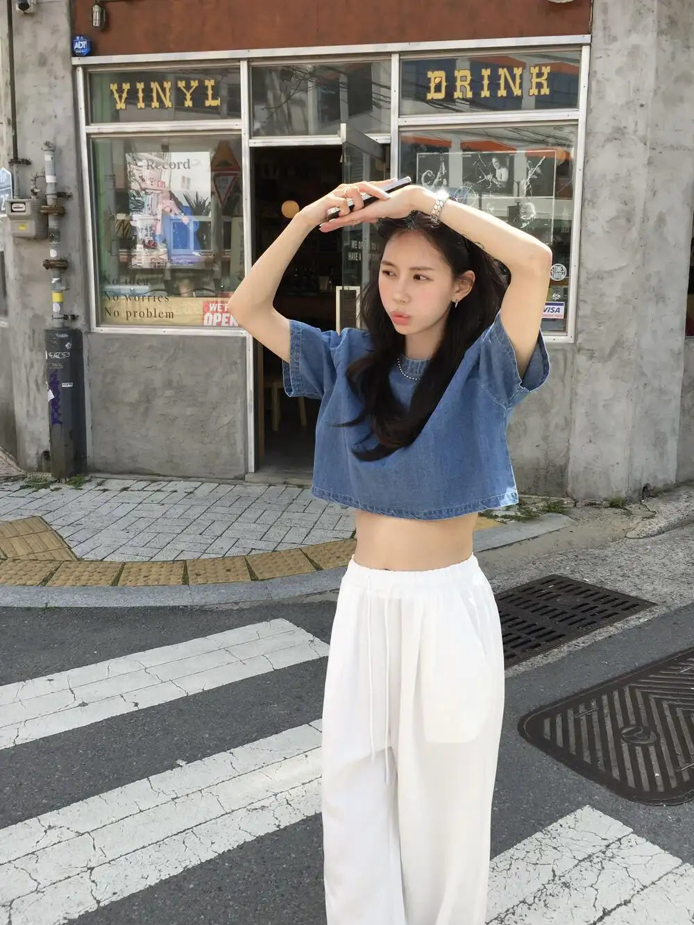 빈티지 데님 블루 반팔 셔츠 상세 이미지 4
