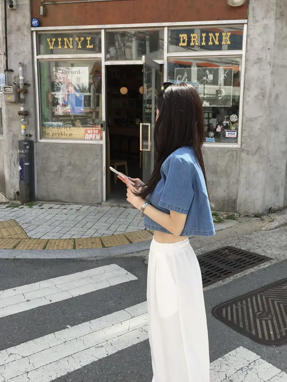 빈티지 데님 블루 반팔 셔츠 상세 이미지 8