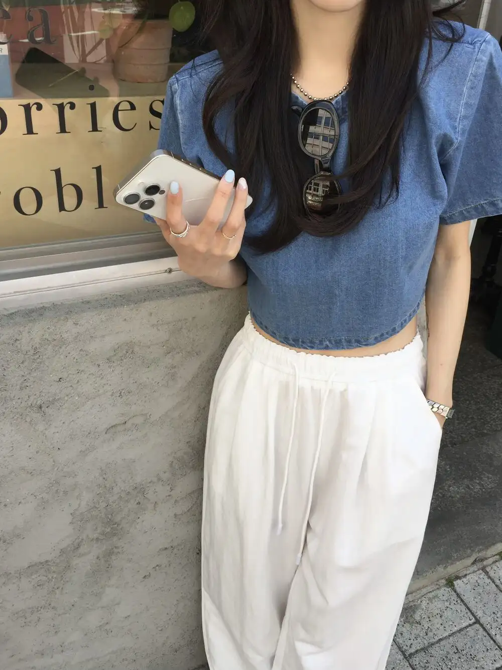 빈티지 데님 블루 반팔 셔츠 상세 이미지 10