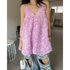 批发有货韩国<b class='q'>东大门</b>重工立体花朵V领吊带夏季时髦个性<b class='q'>连衣裙</b>吊带裙子